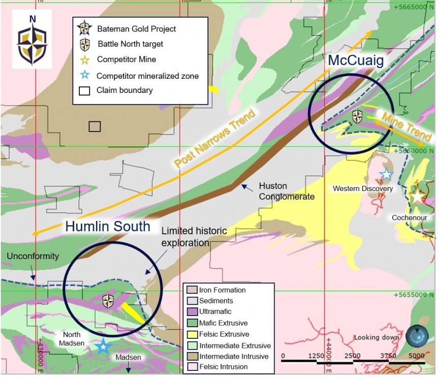 Diagram 3 – McCuaig and Humlin South Targets and Geological Map (CNW Group/Battle North Gold Corporation)