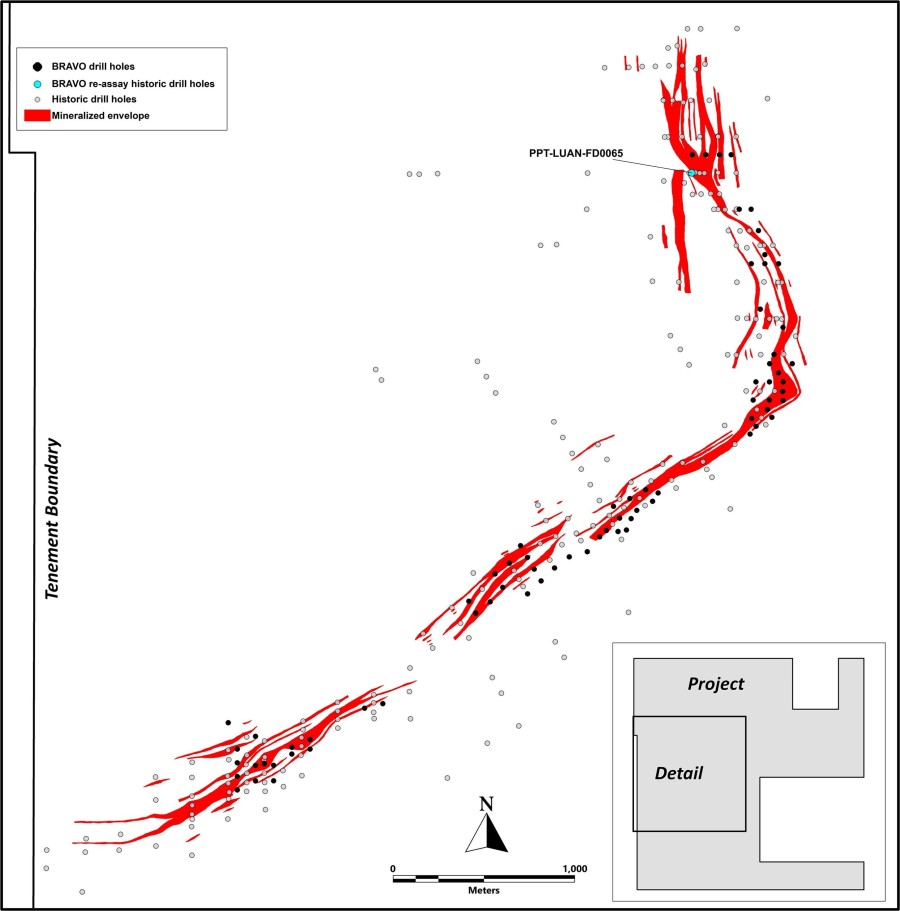 Location of Historic Drill Hole Results Discussed in this Report (CNW Group/Bravo Mining Corp.)