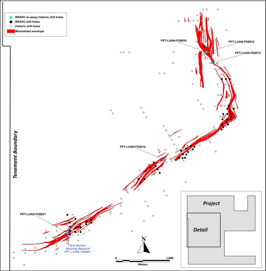 Location of Historic Drill Hole Results Discussed in this Report (CNW Group/Bravo Mining Corp.)