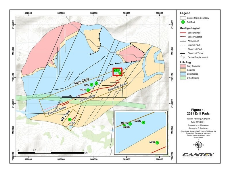 Figure 1. 2021 Drill Pads (CNW Group/Cantex Mine Development Corp.)