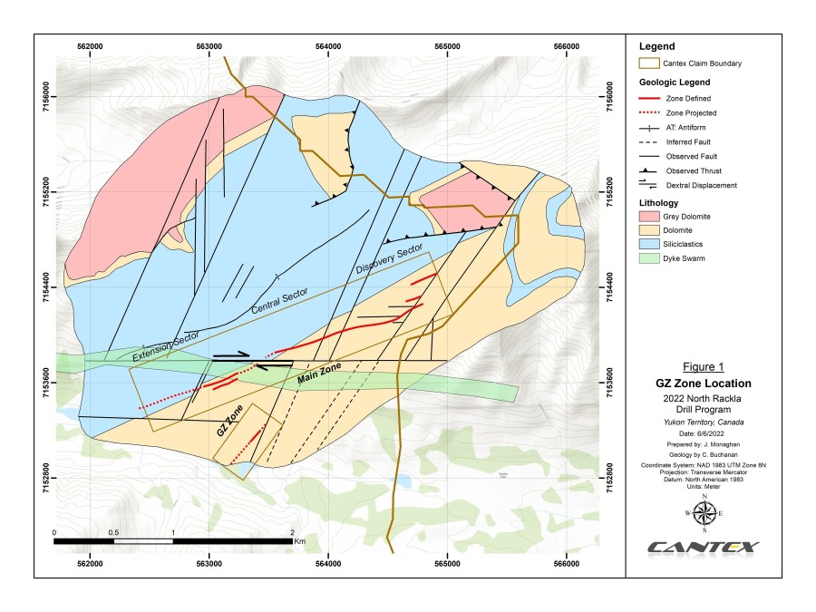 CANTEX INTERSECTS MASSIVE SULPHIDES IN THREE DRILL HOLES IN THE GZ ZONE ON ITS 100% OWNED NORTH RACKLA PROJECT, YUKON (CNW Group/Cantex Mine Development Corp.)