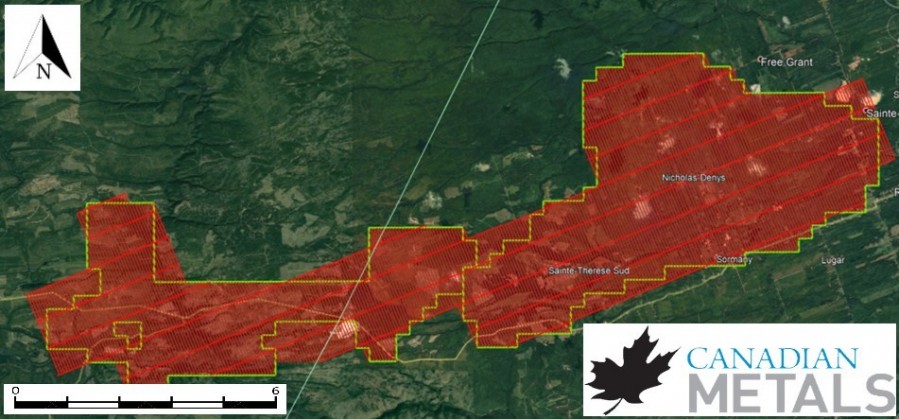 Figure 1. Map of the design for the airborne survey on Nicholas Denys. (CNW Group/Canadian Metals Inc.)