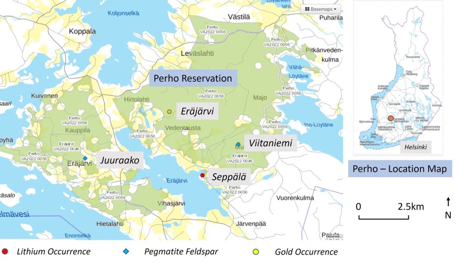 Figure 1. Perho reservation over the Eräjärvi LCT pegmatite field. (CNW Group/Capella Minerals Limited)