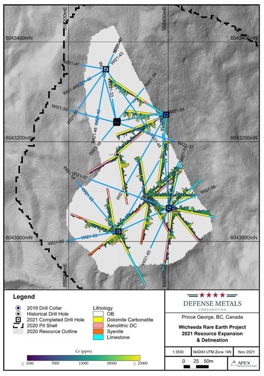 Figure 1. Wicheeda REE Deposit 2021 Drill Plan (CNW Group/Defense Metals Corp.)