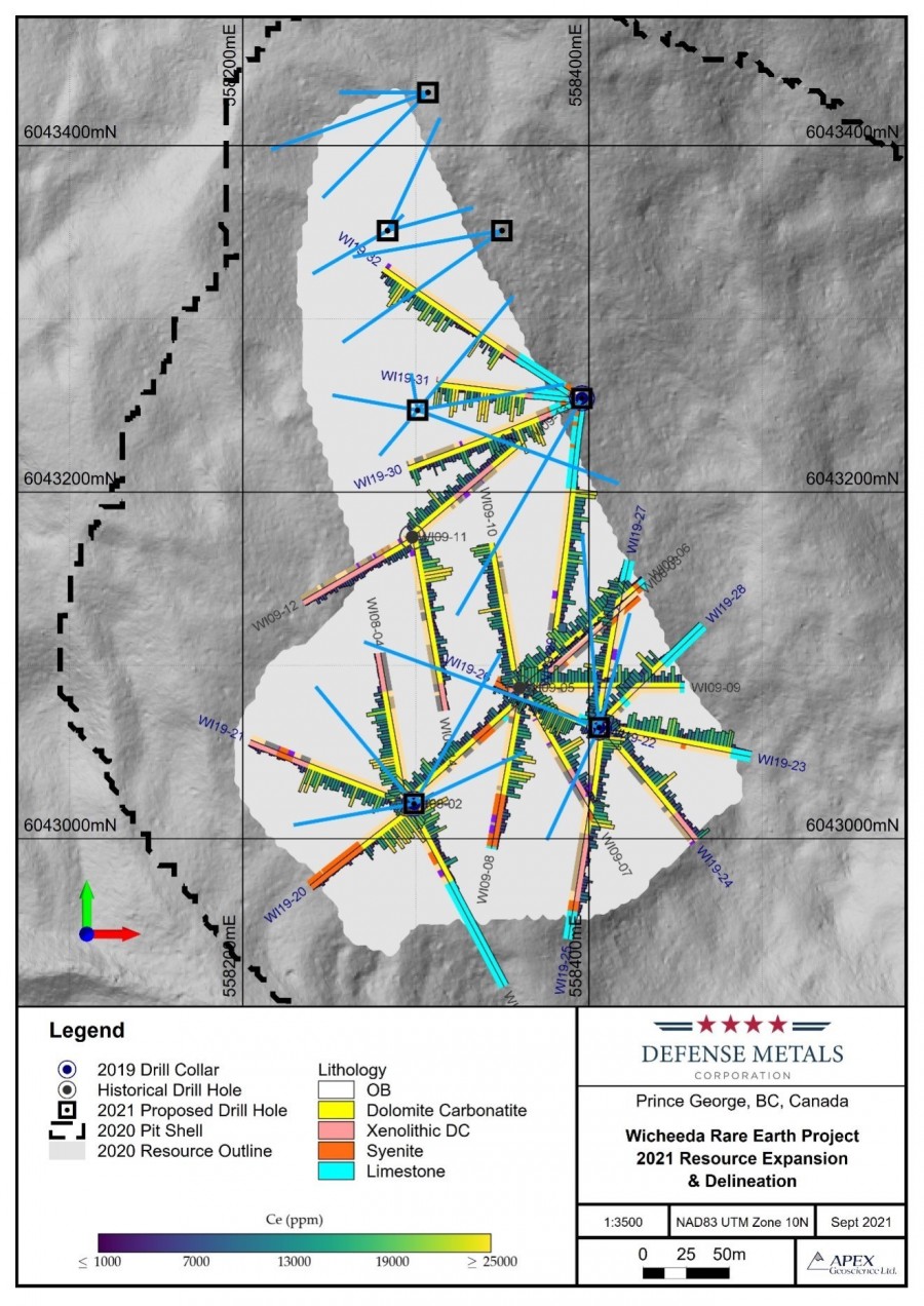 Figure 1. 2021 Wicheeda REE Deposit 2021 Drill Plan (CNW Group/Defense Metals Corp.)