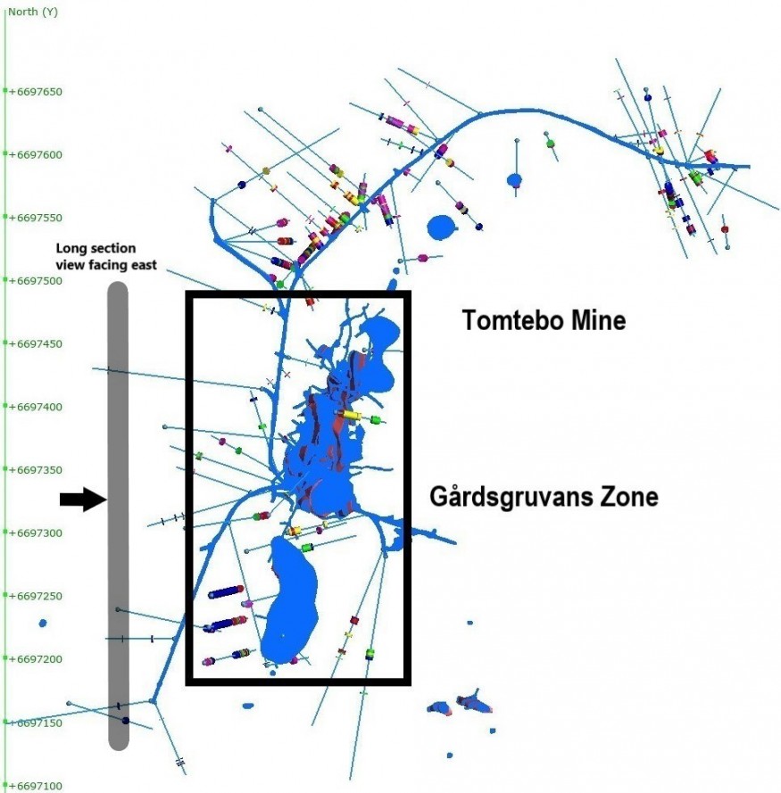 Figure 1: Plan View of Gårdsgruvans Zone at the Tomtebo Mine (CNW Group/District Metals Corp.)