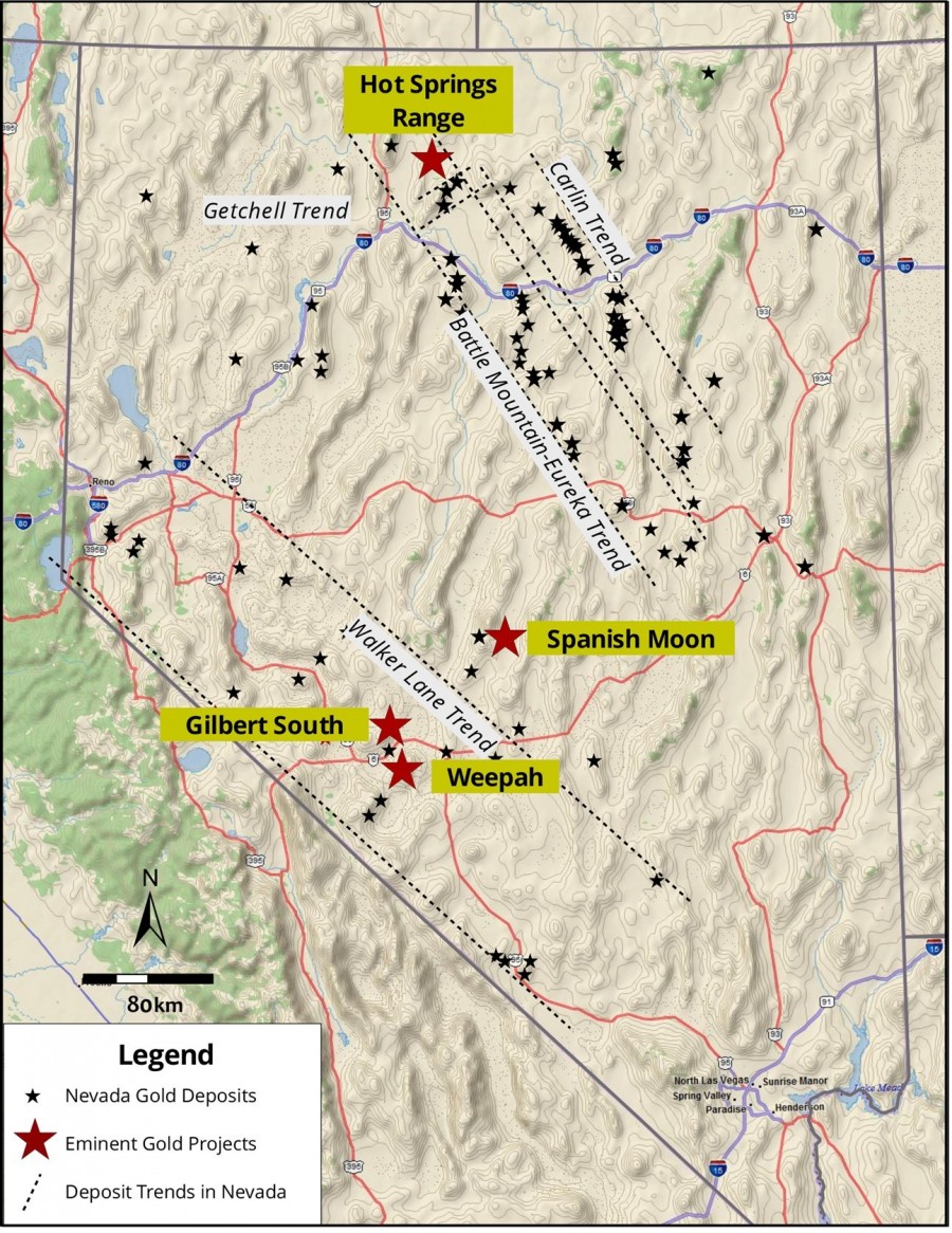 Figure 1. Location map showing the Weepah project in Walker Lane Trend, Nevada. (CNW Group/Eminent Gold Corp.)