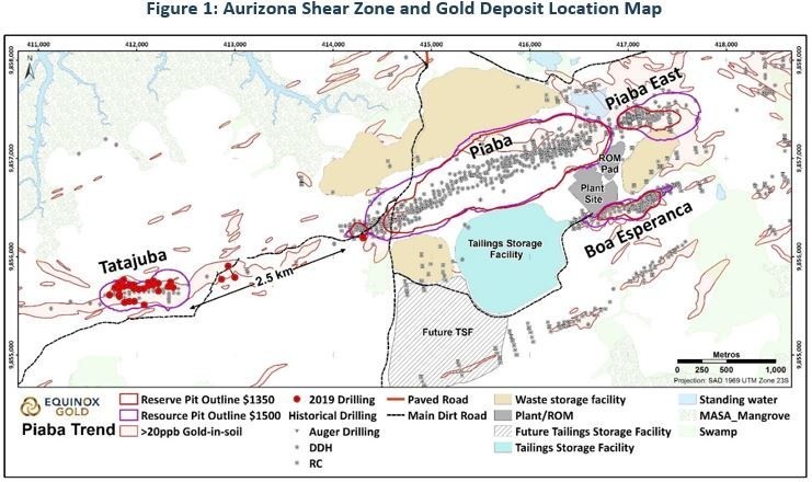 Aurizona Shear Zone and Gold Deposit Location Map (CNW Group/Equinox Gold Corp.)