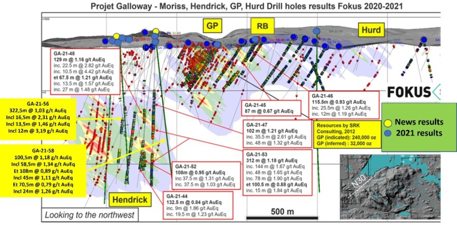 Fokus reports 1.03 g/t aueq over 322.50 metres on The Galloway Project, including sections of 2.31 g/t aueq over 16.50 metres and 3.19 g/t aueq over 12 metres (CNW Group/Fokus Mining Corporation)
