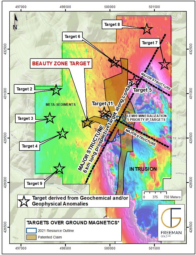 FIGURE 1: BEAUTY ZONE TARGETS – Location in Relation to Lemhi Gold Deposit (CNW Group/Freeman Gold Corp.)