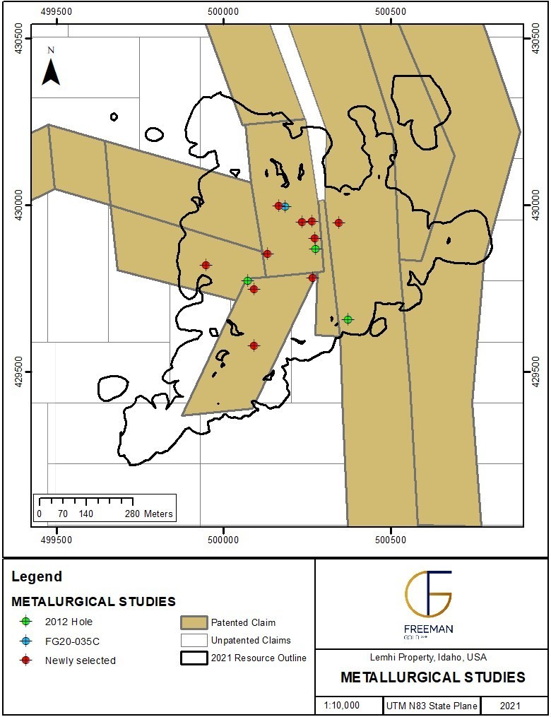 Figure 1 – Selected Lemhi diamond drill holes for metallurgical testing composites (CNW Group/Freeman Gold Corp.)