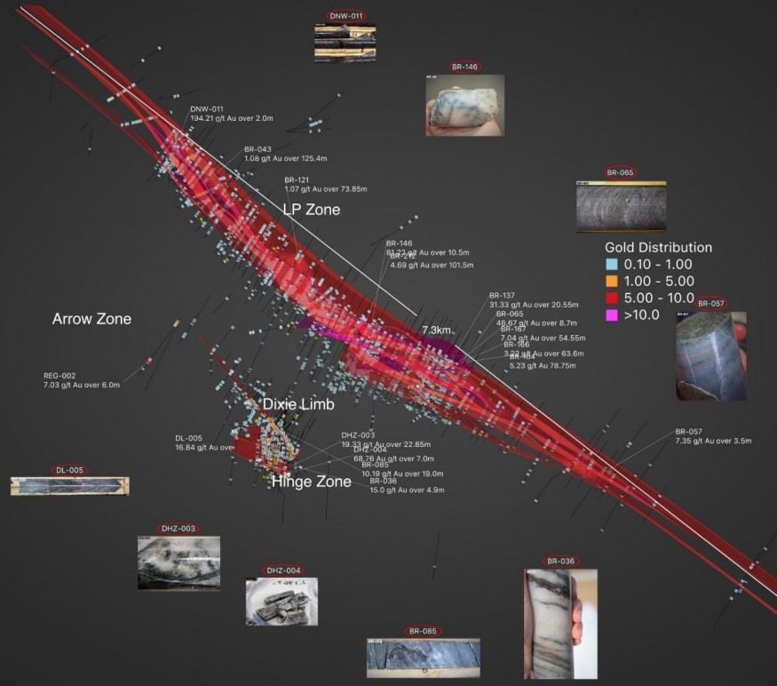 Figure 1: Example image of the current 3D geological and gold mineralization model at Dixie. (CNW Group/Great Bear Resources Ltd.)