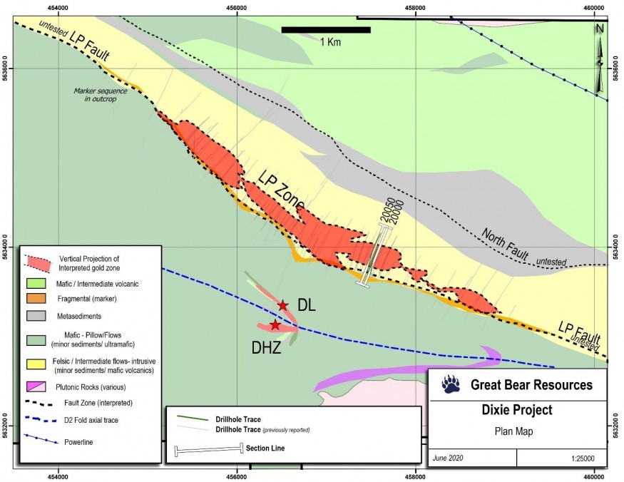 Figure 1: Location of drill sections provided as figures in this release. (CNW Group/Great Bear Resources Ltd.)
