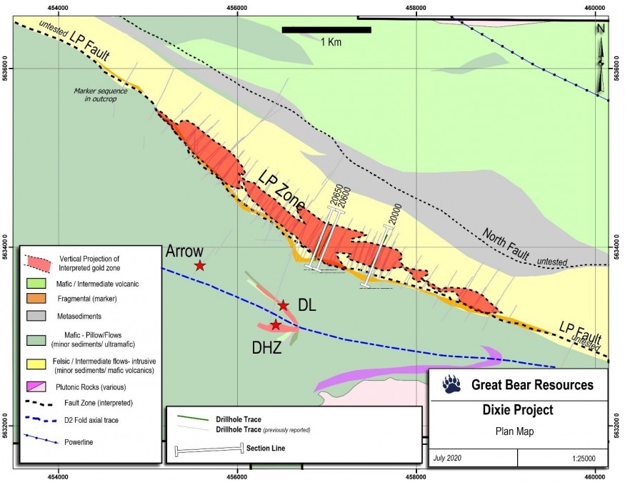 Figure 1: Location of drill sections provided as figures in this release. (CNW Group/Great Bear Resources Ltd.)
