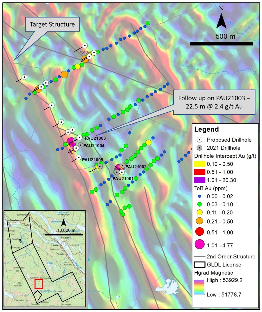 Fall 2022 Paubacken drill program (CNW Group/Gold Line Resources Ltd.)