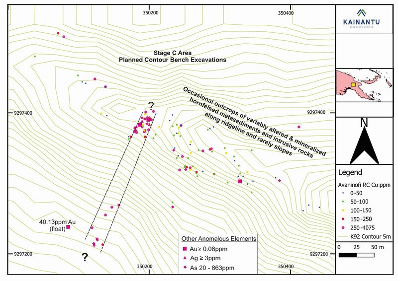 Figure 2: Distribution of anomalous Cu (+Au, Ag, As) samples at East Avaninofi Prospect (CNW Group/Kainantu Resources Ltd.)