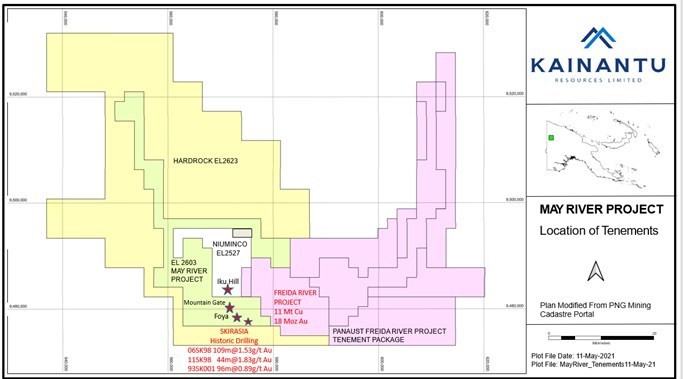 Figure 1: May River Project: Tenements and Location (CNW Group/Kainantu Resources Ltd.)