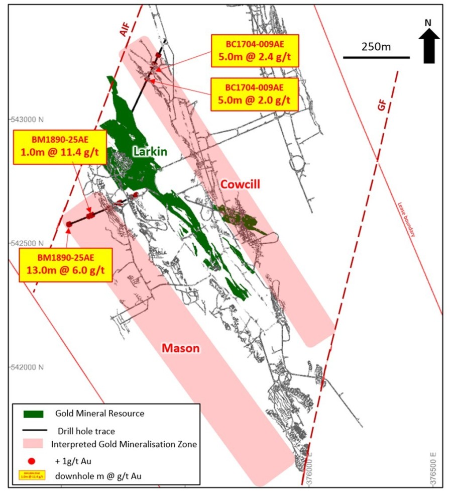 Figure 1: Beta Hunt plan view highlighting recent significant gold results from Mason and Cowcill drilling (CNW Group/Karora Resources Inc.)