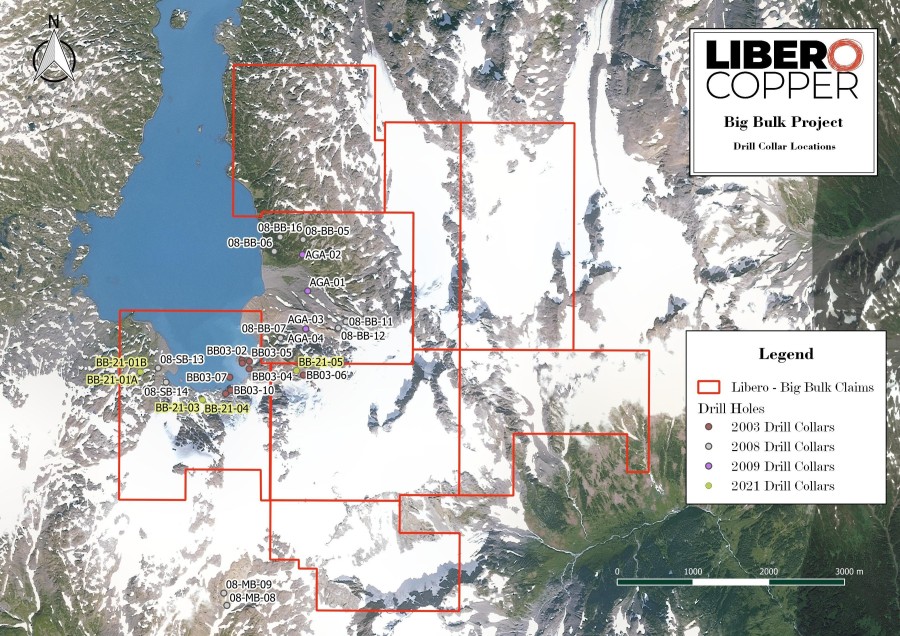 Figure 1: Location of the 2021 drill holes relative to historical drilling. (CNW Group/Libero Copper & Gold Corporation.)