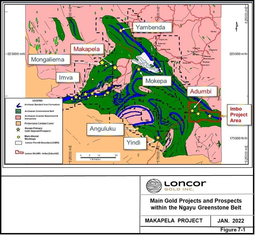 Main Gold Projects and Prospects of Loncor within the Ngayu Greenstone Belt (CNW Group/Loncor Gold Inc.)