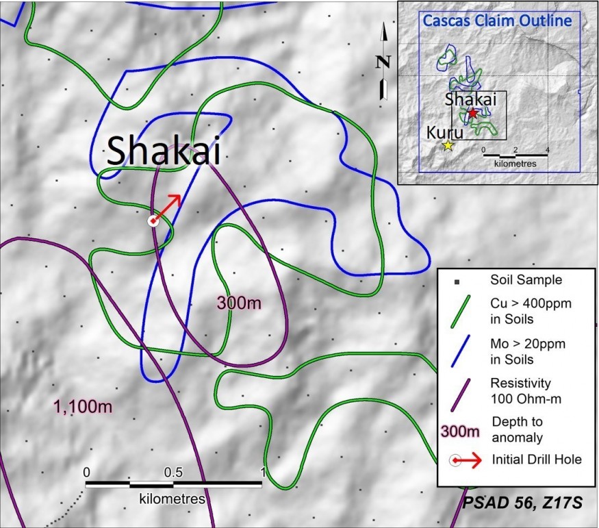 Figure 1: Shakai target with overlayed soil and ZTEM anomalies (CNW Group/Luminex Resources Corp.)