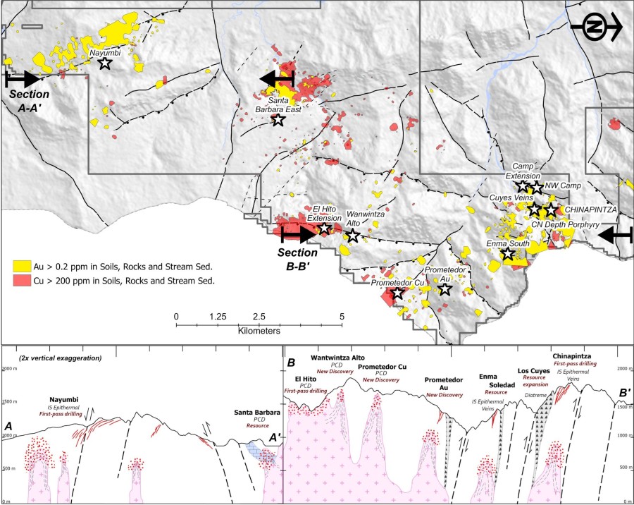 Figure 1. Condor Project, resource areas and prospects with gold and copper soil anomalies (CNW Group/Luminex Resources Corp.)