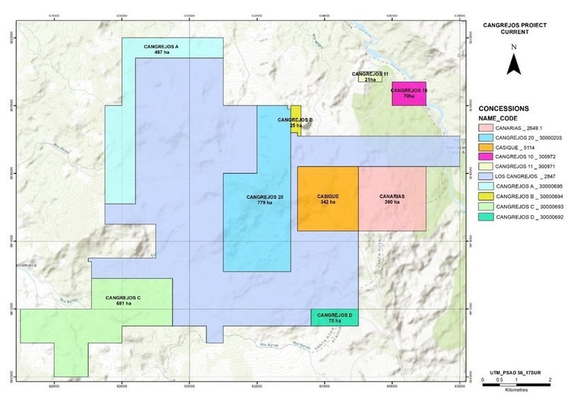 Figure 1. Original Cangrejos Concession Package (CNW Group/Lumina Gold Corp.)