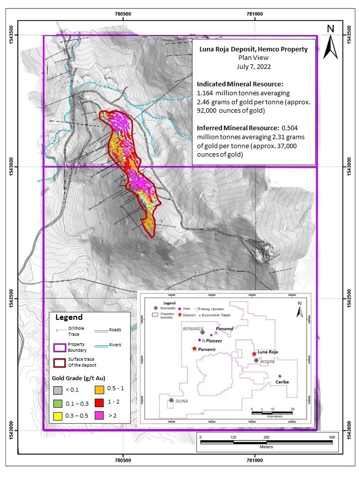 Figure 1. Luna Roja Deposit, Hemco Property Plan View. (CNW Group/Mineros S.A.)