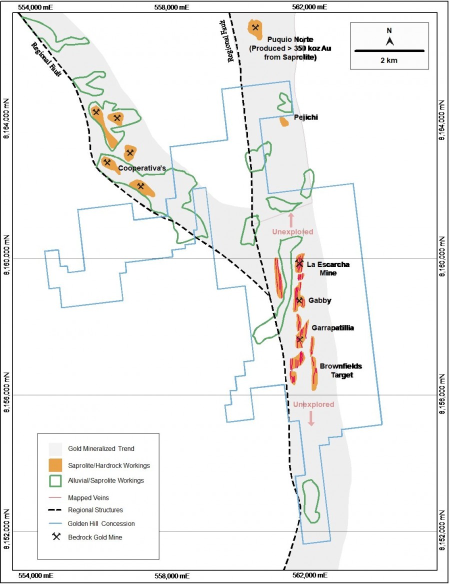 Figure 1:  Map of Historical Workings at the Golden Hill Property (CNW Group/Mantaro Silver Corp.)
