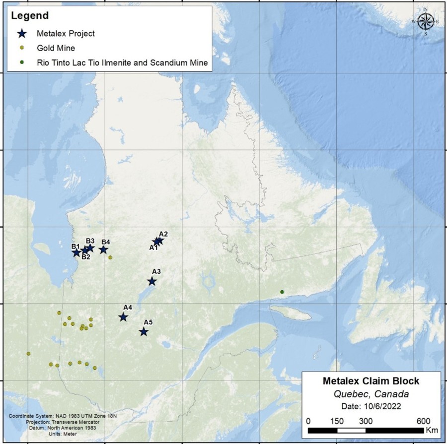 Figure 1.  Location of Metalex Claim Blocks (CNW Group/Metalex Ventures Ltd.)