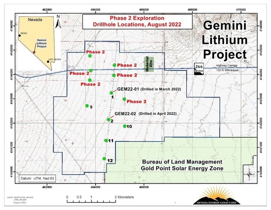 Phase 2 Exploration Program – Drillhole Locations (CNW Group/Nevada Sunrise Gold Corporation)