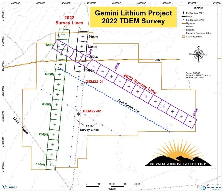 Figure 1: Gemini TDEM Survey Results with 2022 Drill Holes (CNW Group/Nevada Sunrise Gold Corporation)