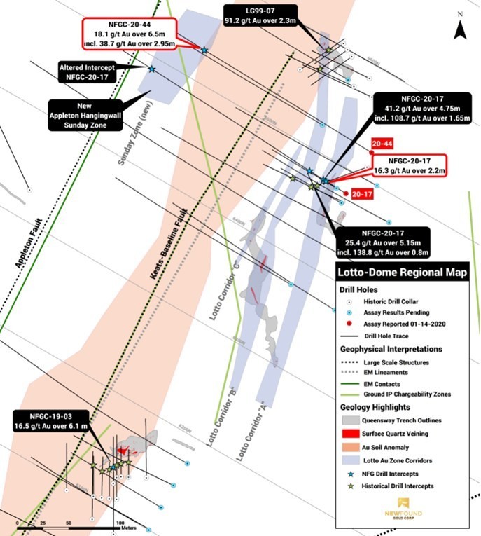 Figure 1. Sunday Zone / Lotto Zone map (CNW Group/New Found Gold Corp.)
