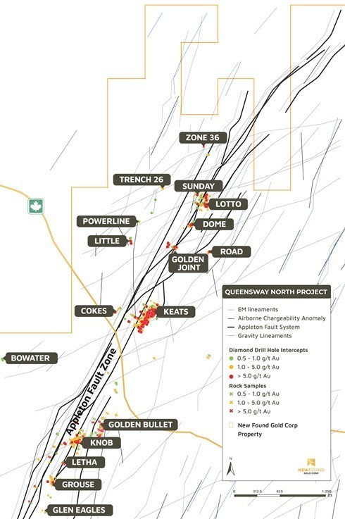 Figure 1. Appleton Fault Zone Targets, Queensway North (CNW Group/New Found Gold Corp.)