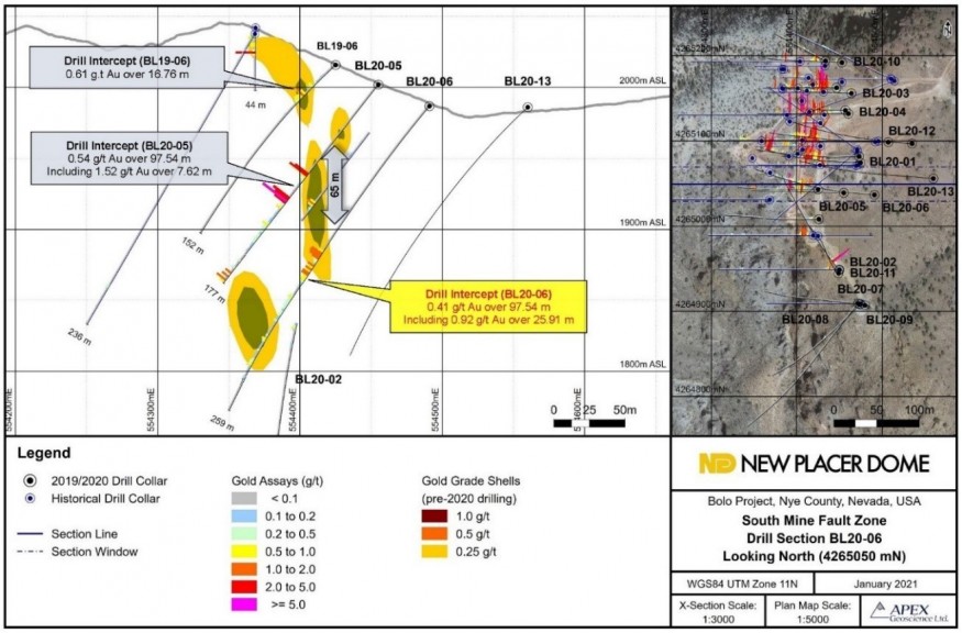 Figure 1. Bolo Gold Project BL20-06 Drill Section (CNW Group/New Placer Dome Gold Corp.)