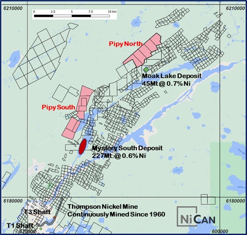 Figure 1: NiCAN’s Land Position at the Pipy Project in Thompson Manitoba (CNW Group/Nican Ltd.)