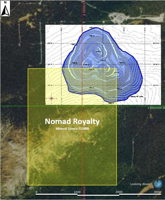 Figure 1: Plan View of the Ultimate Pit Limits and Mineral Tenure 515809 (CNW Group/Nomad Royalty Company Ltd.)
