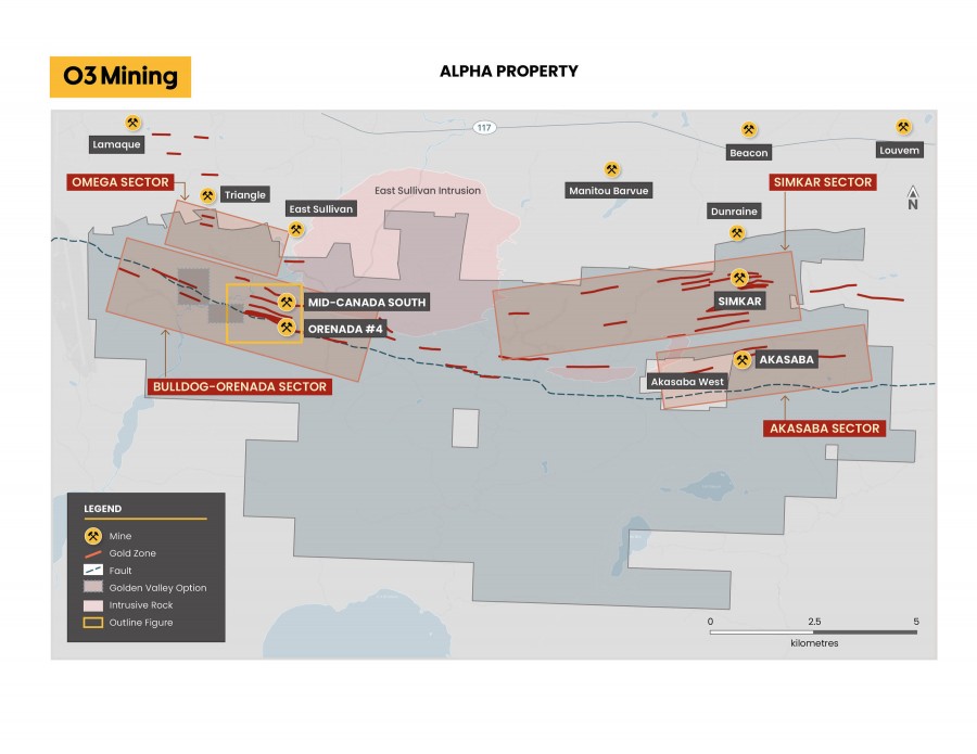 Figure 1: Alpha Project Drilling Map (CNW Group/O3 Mining Inc.)