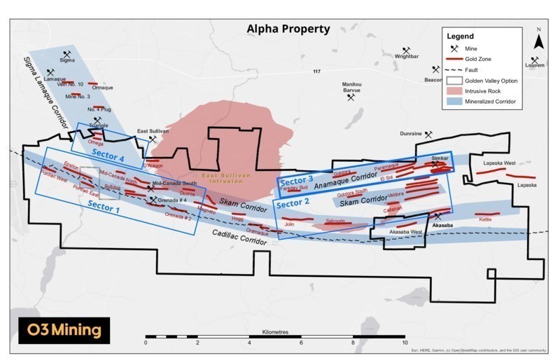 Figure 1: Alpha Property Map (CNW Group/O3 Mining Inc.)