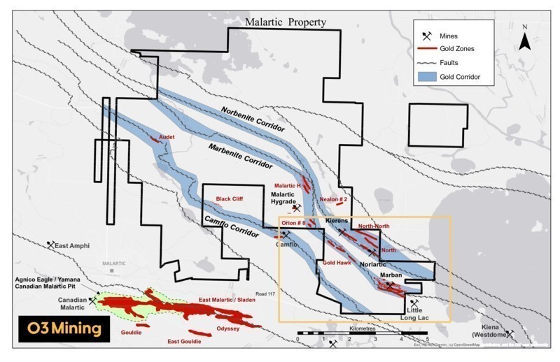 Figure 1: Marban Property Map (CNW Group/O3 Mining Inc.)