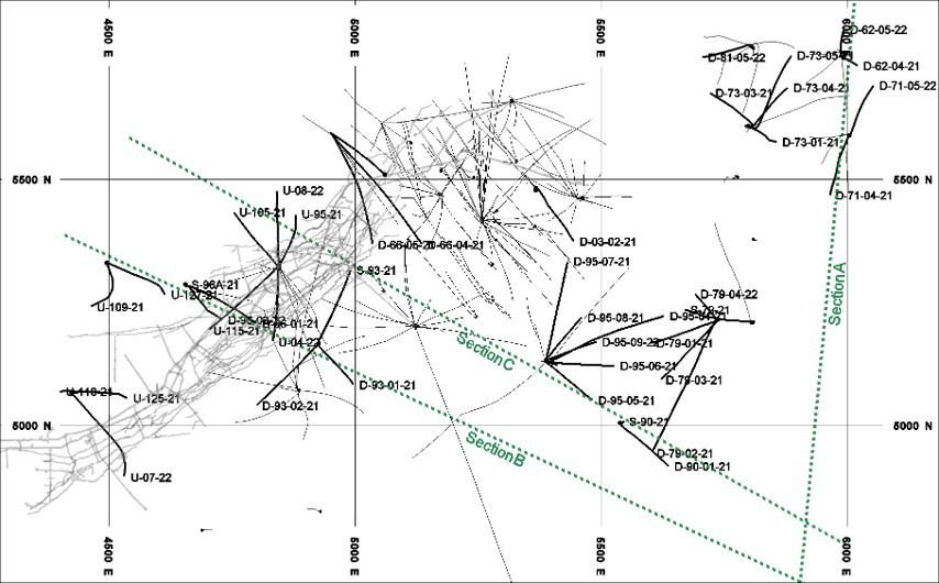 La Colorada Skarn: plan view of drill hole and section line locations (CNW Group/Pan American Silver Corp.)