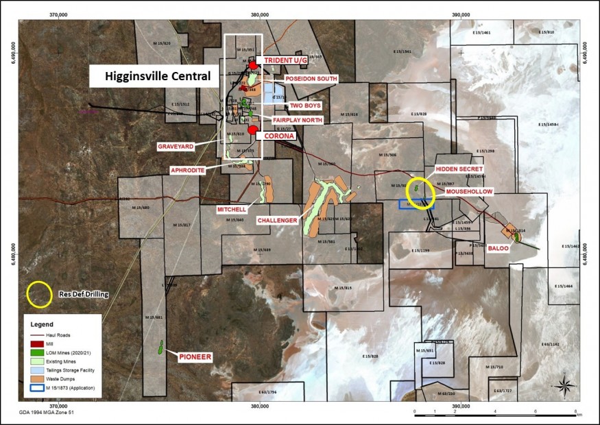 Figure 1:  Location of Hidden Secret and Mousehollow drilling and the Higginsville Central project area (CNW Group/RNC Minerals)