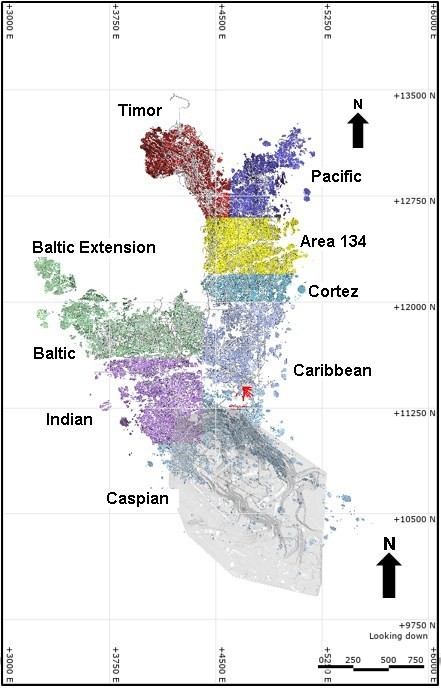 Figure 1 Mineralized Zones at Plutonic Underground (plan (CNW Group/Superior Gold)
