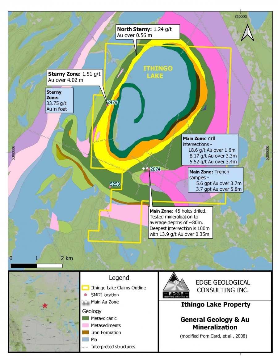 Ithingo Lake Property - General Geology & Au Mineralization (CNW Group/SKRR Exploration Inc.)