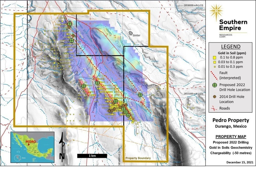 Figure 1. Proposed Phase 1 Core Drill Holes for Pedro Gold Project (CNW Group/Southern Empire Resources Corp.)