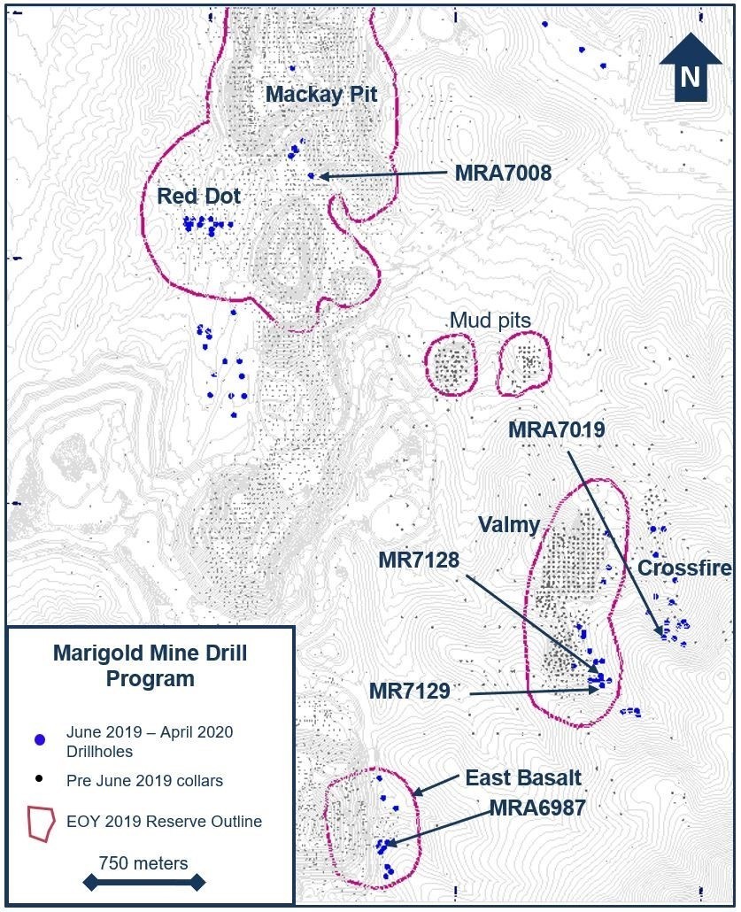 Figure 1. Drillhole location plan map for the exploration drill programs at the Marigold mine, Nevada, U.S. during the Exploration Period. (CNW Group/SSR Mining Inc.)