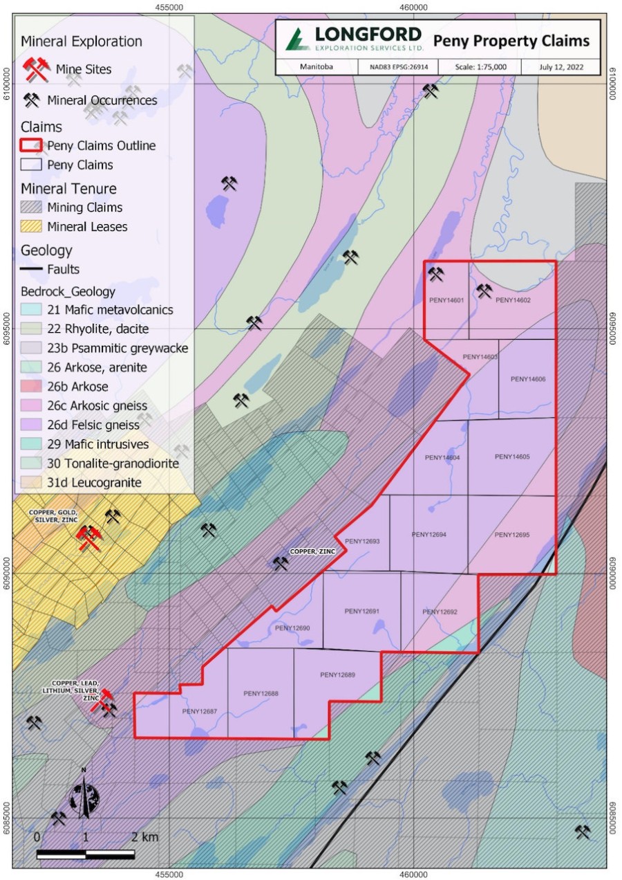 Figure 1: Peny Property claims disposition over Regional Geology