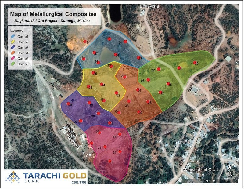 Figure 1 – Map of Metallurgical Composite Areas (CNW Group/Tarachi Gold Corp.)