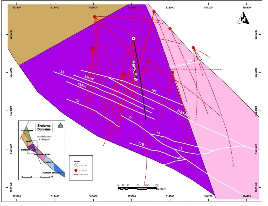 Figure 1: SB-2021-058 hole location within the Bralorne West Block. (CNW Group/Talisker Resources Ltd)