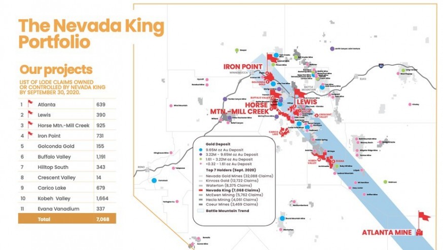 Figure 1: The combined Nevada King and Victory Metals mineral claim portfolio along the Battle Mountain Trend, Nevada. (CNW Group/Victory Metals Inc)